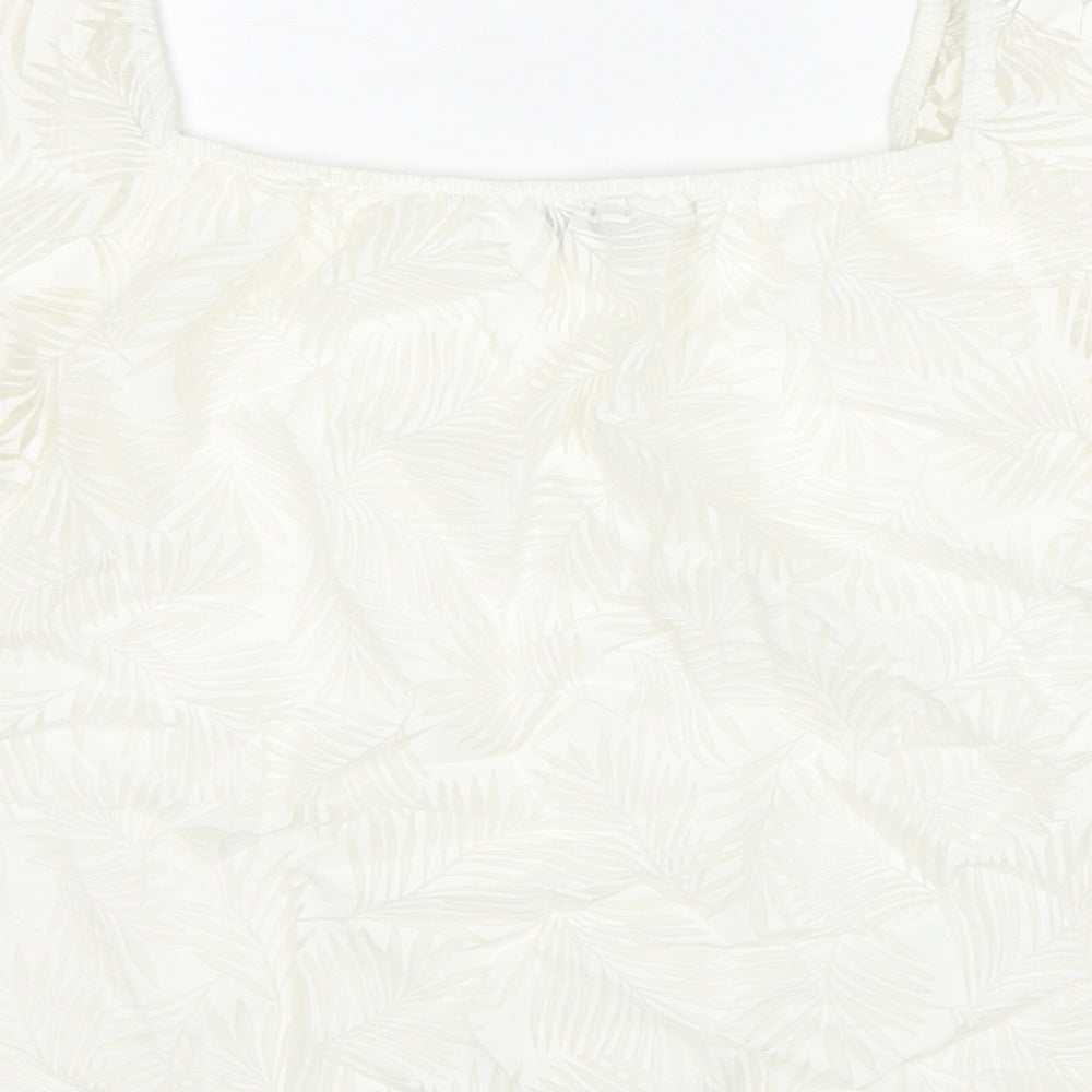 Mint Velvet Womens White Geometric Viscose Basic Blouse Size 8 Square Neck - Leaf Pattern