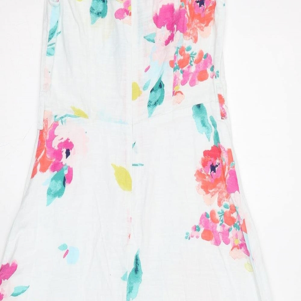 Joules Womens White Floral Cotton A-Line Size 8 Round Neck Zip