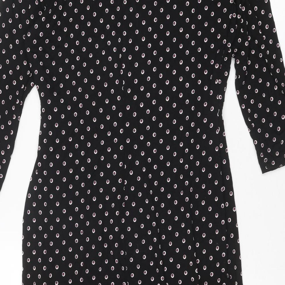 Classic Womens Black Geometric Viscose A-Line Size 10 V-Neck Pullover