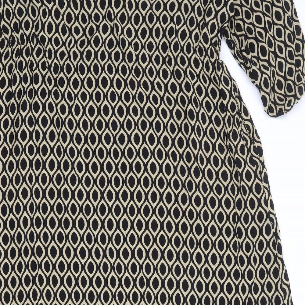 Autograph Womens Black Geometric Cupro Maxi Size 14 Round Neck Button