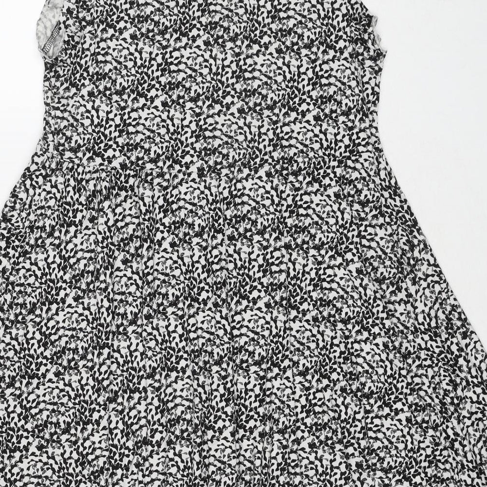 H&M Womens Black Geometric Viscose Fit & Flare Size L V-Neck Pullover