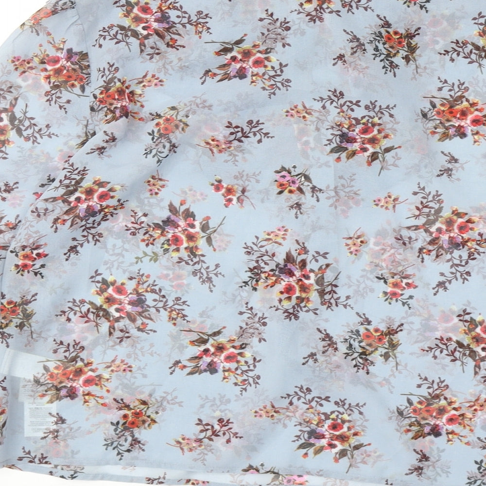Marks and Spencer Womens Blue Floral Polyester Basic Button-Up Size 12 Round Neck