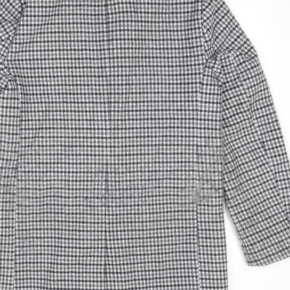 Marks and Spencer Womens Grey Geometric Pea Coat Coat Size 10 Button