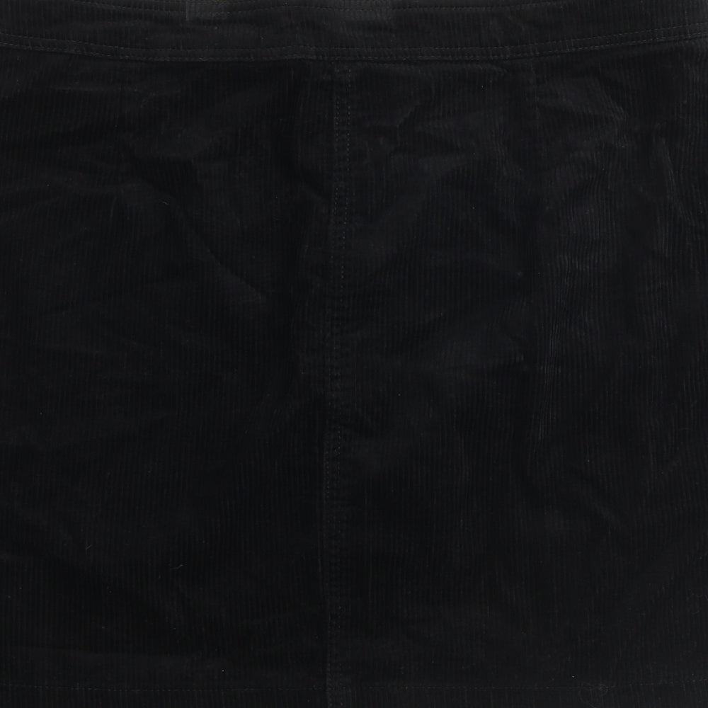 NEXT Womens Black Cotton A-Line Skirt Size 14 Button