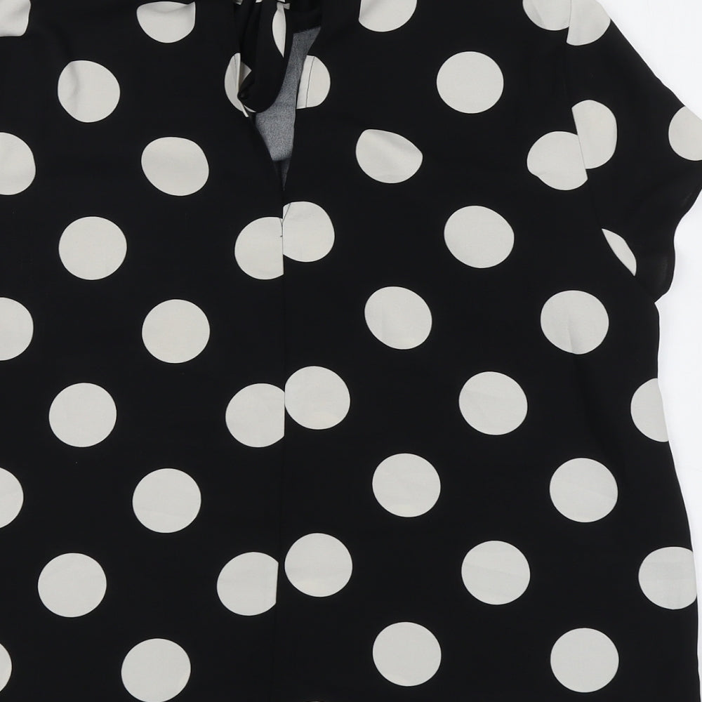 Dorothy Perkins Womens Black Polka Dot Polyester Basic Blouse Size 16 Mock Neck