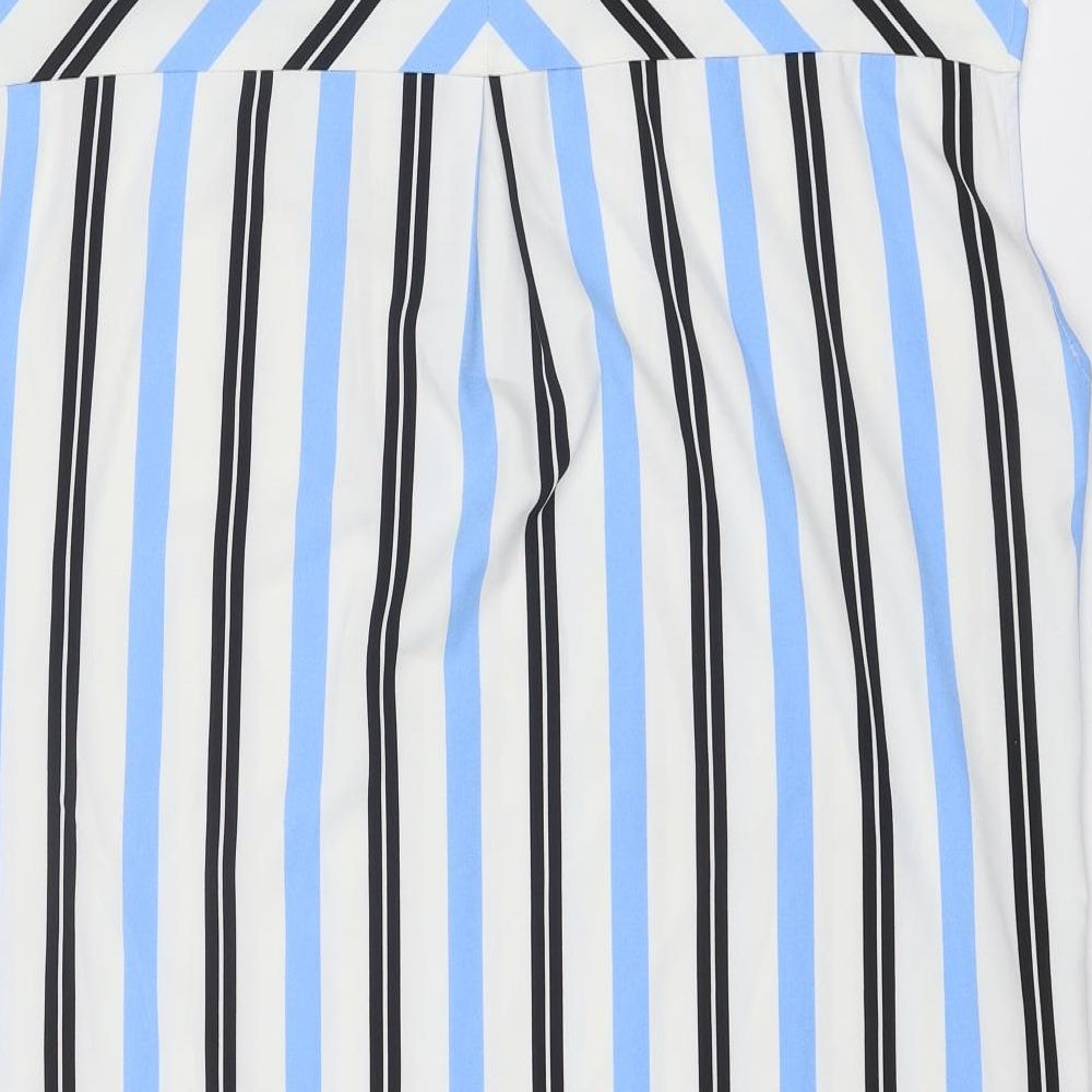 NEXT Womens White Striped Polyester Shirt Dress Size 16 Collared Pullover