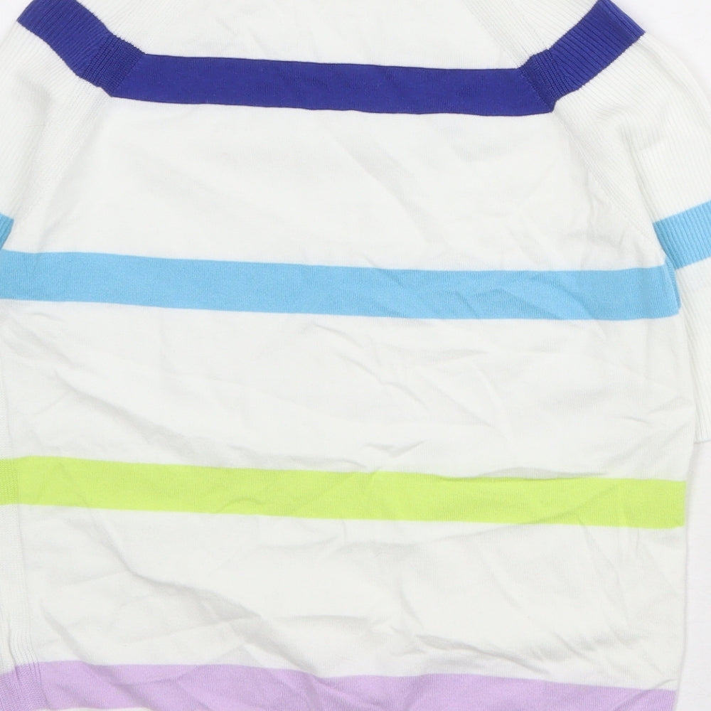 Marks and Spencer Womens White Round Neck Striped Cotton Pullover Jumper Size S