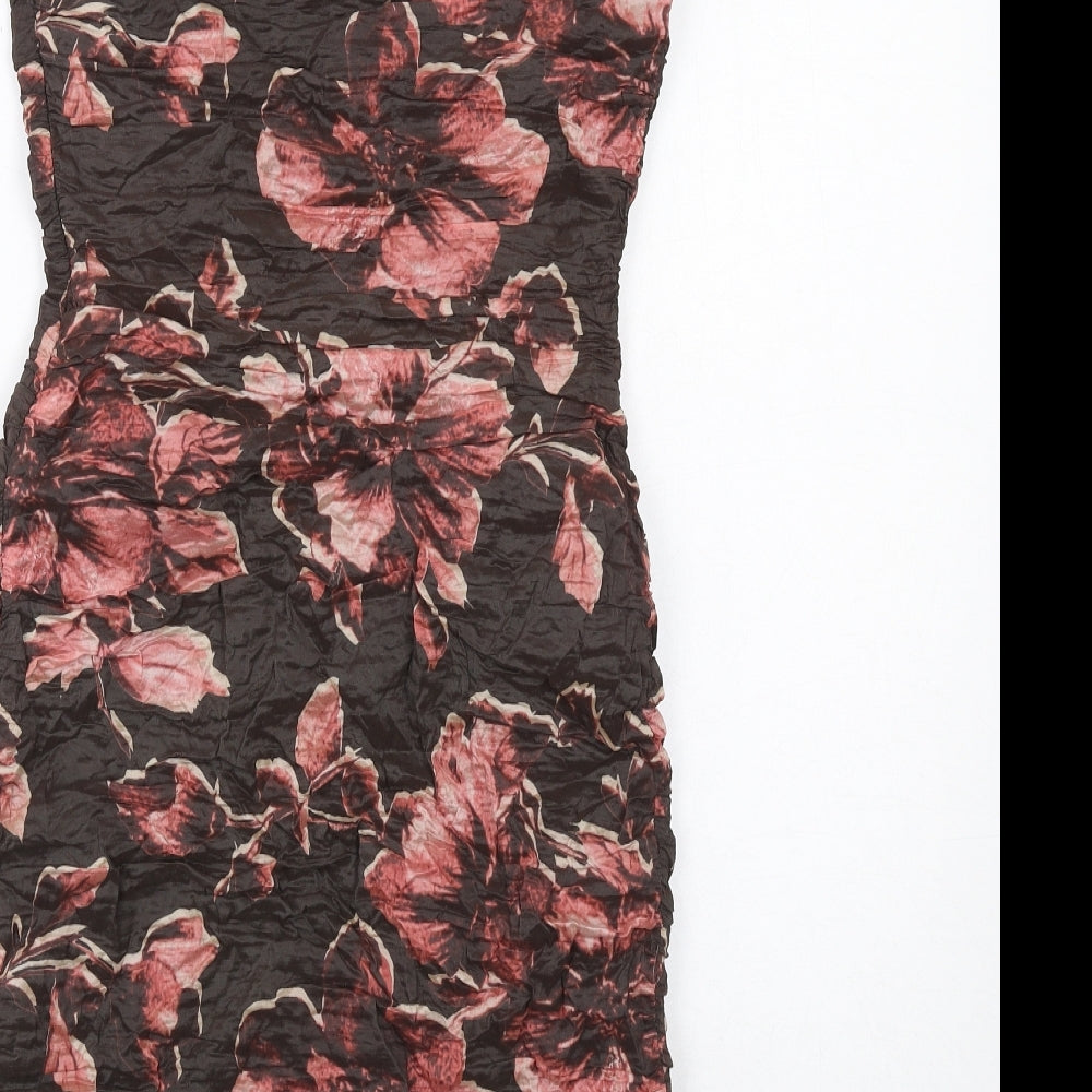 Phase Eight Womens Brown Floral Polyester Shift Size 10 Boat Neck Zip