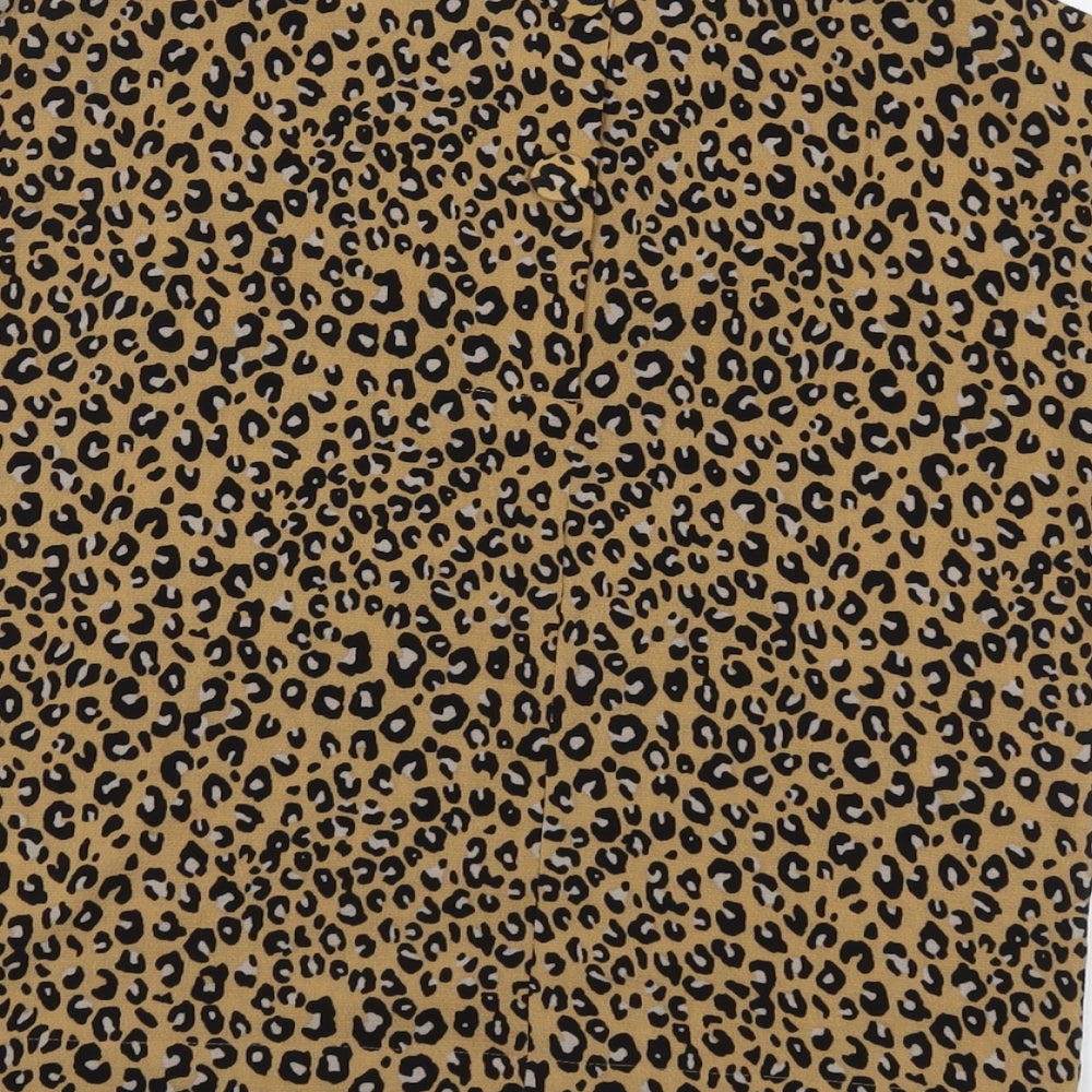 Marks and Spencer Womens Brown Animal Print Polyester Basic Blouse Size 6 Boat Neck - Leopard Print