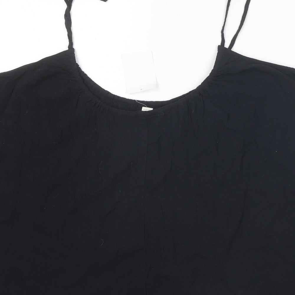 H&M Womens Black Cotton Camisole Tank Size S Scoop Neck - Tie Strap Detail