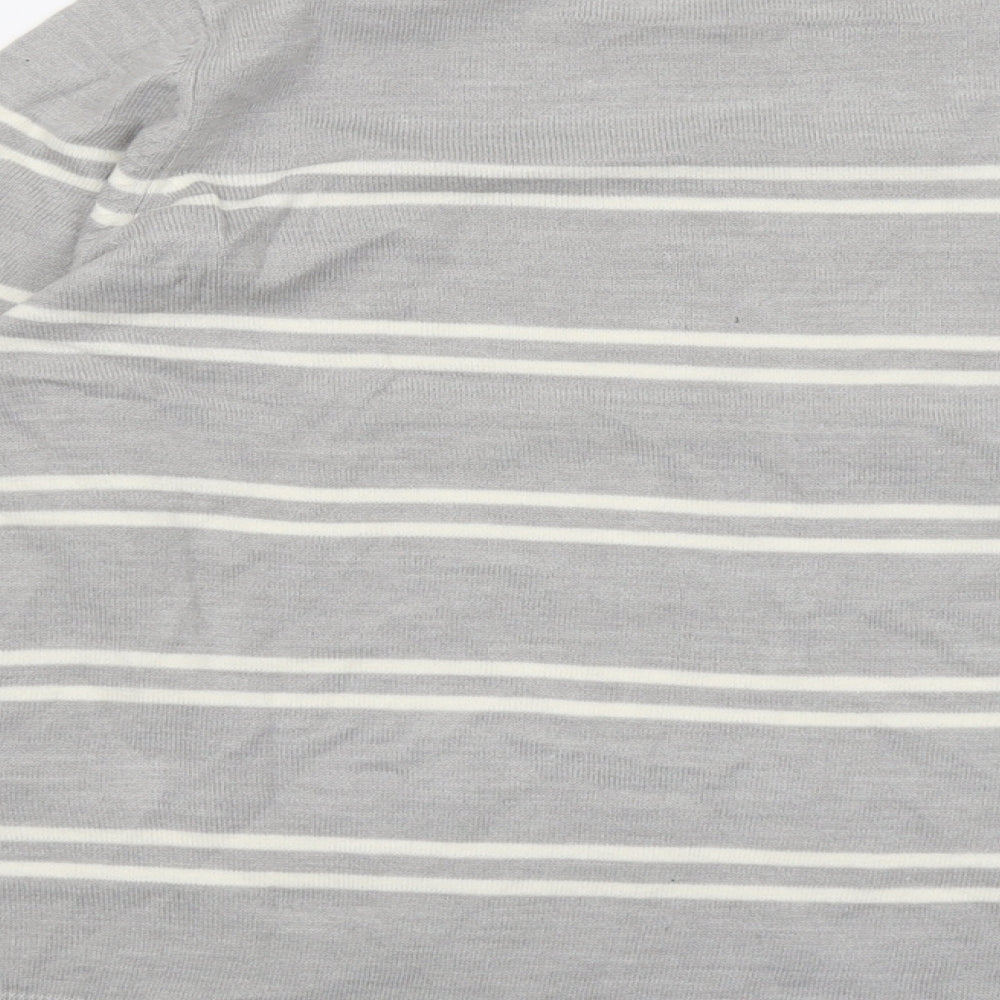 Marks and Spencer Womens Grey Round Neck Striped Acrylic Pullover Jumper Size 16