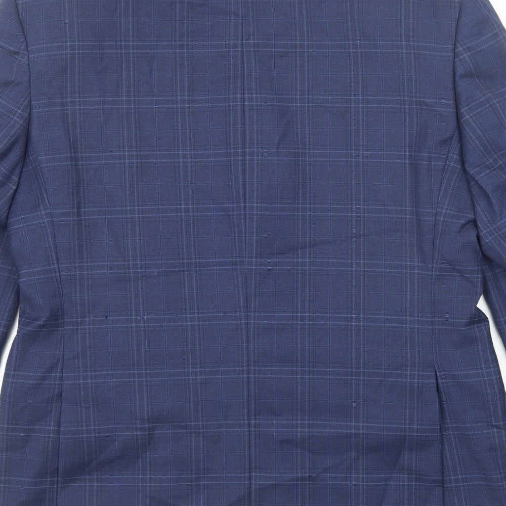 Marks and Spencer Mens Blue Plaid Polyester Jacket Suit Jacket Size 38 Regular