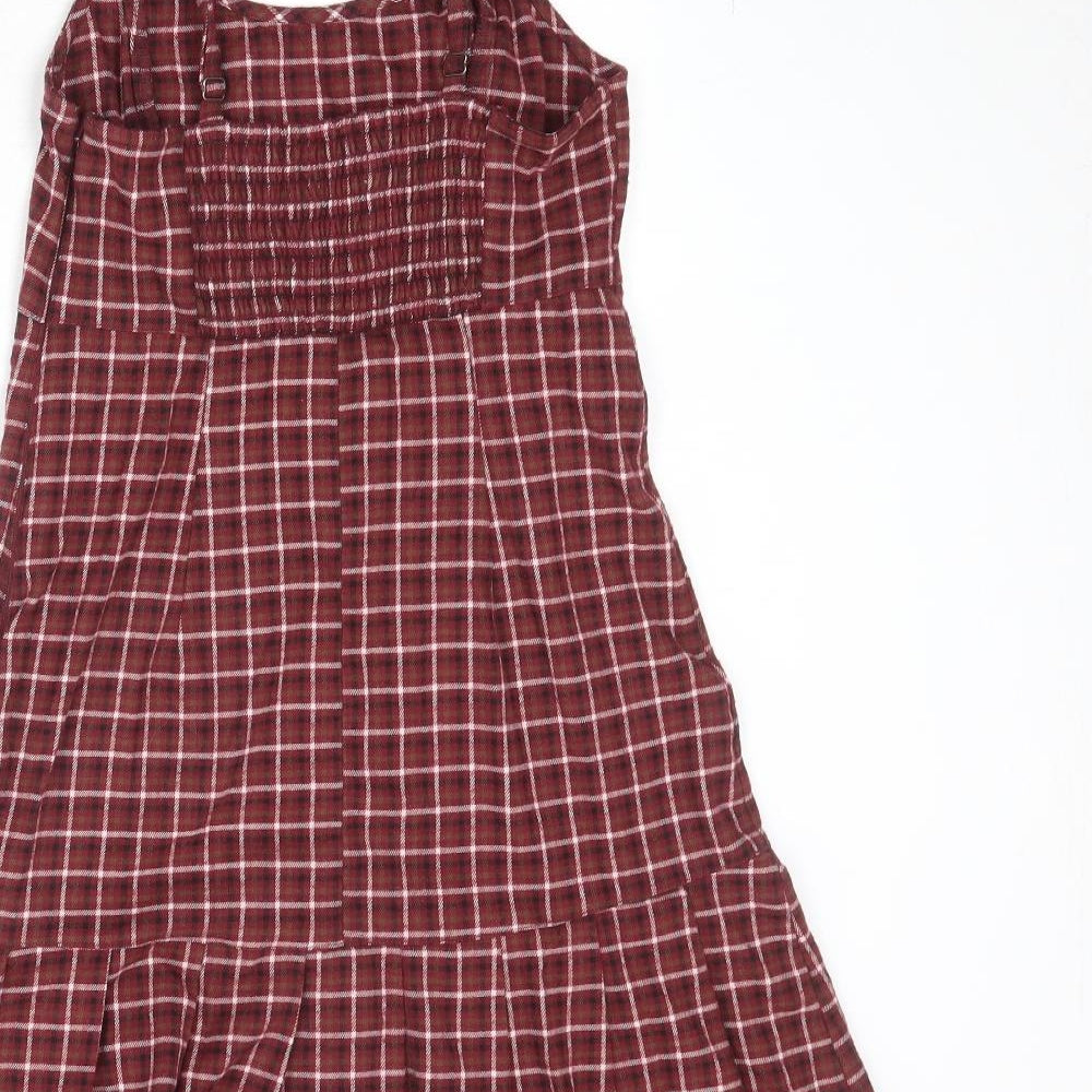 Hollister Womens Red Plaid Polyester Slip Dress Size S Round Neck Pullover