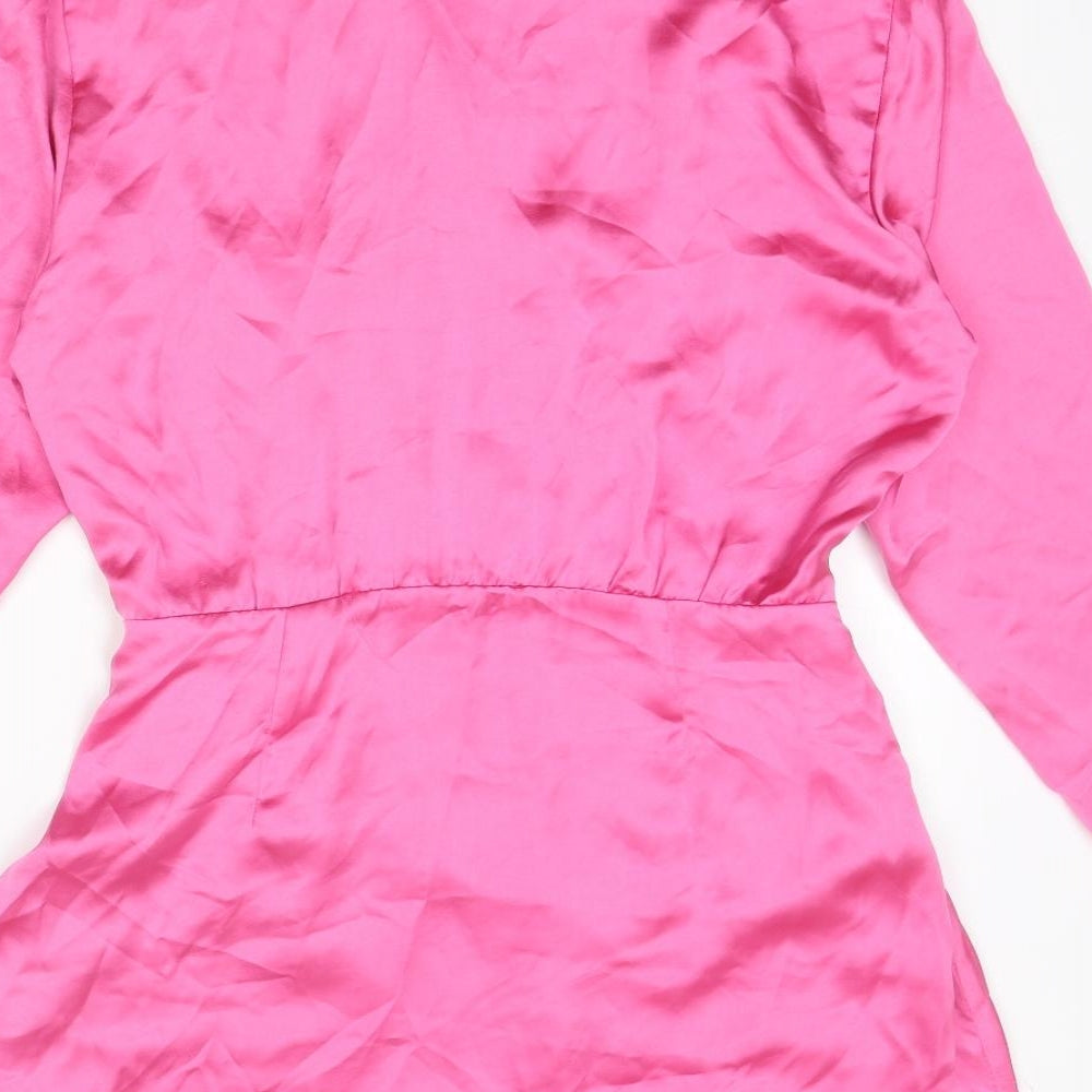 Zara Womens Pink Polyester A-Line Size M Collared Zip