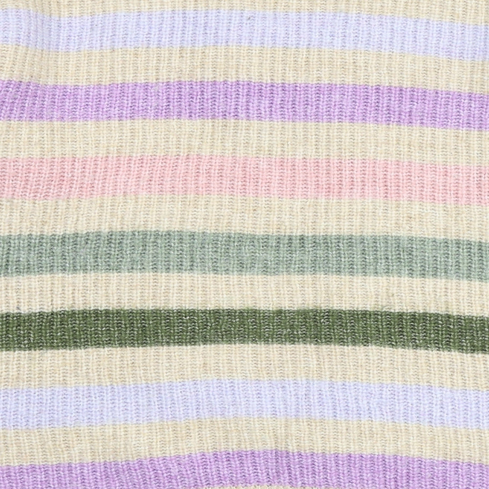 Marks and Spencer Womens Multicoloured V-Neck Striped Acrylic Pullover Jumper Size S