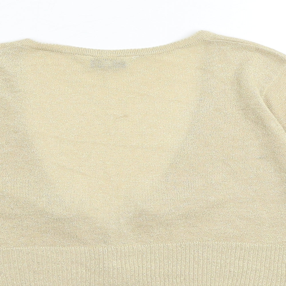 New Look Womens Gold V-Neck Acrylic Cardigan Jumper Size L - Cropped