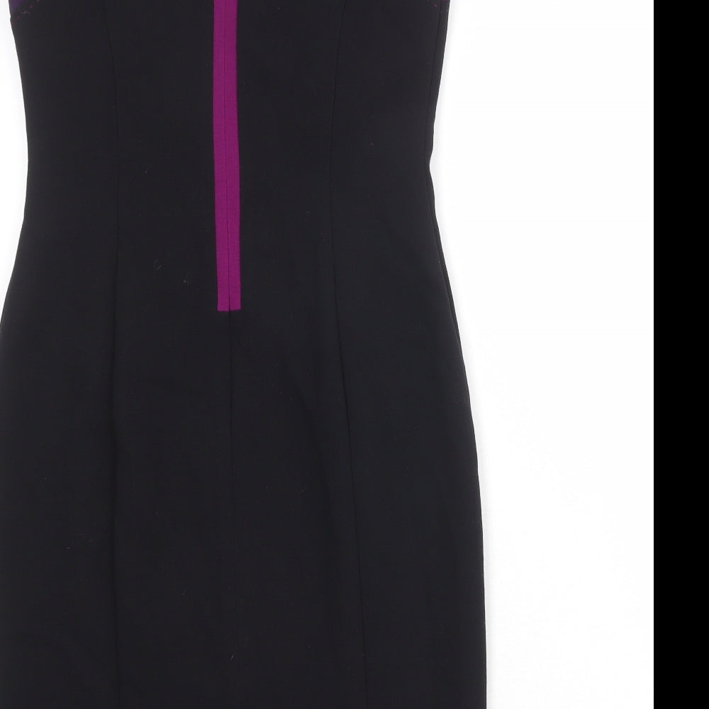 Marks and Spencer Womens Black Polyester Shift Size 10 Round Neck Zip