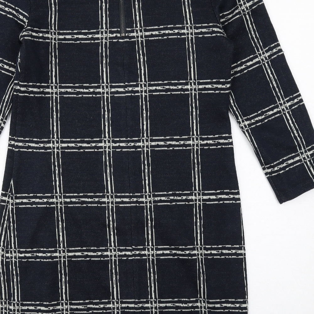 Phase Eight Womens Blue Check Acrylic Pencil Dress Size 10 Boat Neck Zip