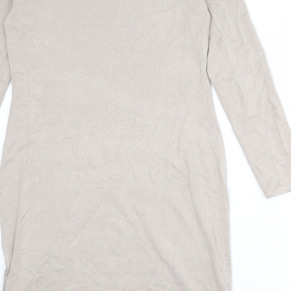bpc Womens Beige Viscose Shift Size M Round Neck Pullover
