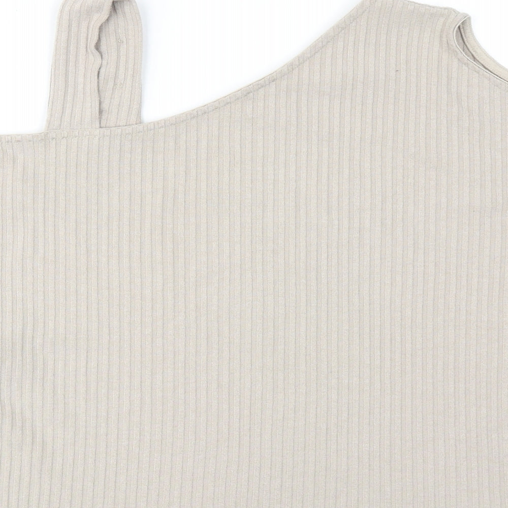 River Island Womens Beige Polyester Cropped T-Shirt Size 14 V-Neck - Asymmetric Neckline