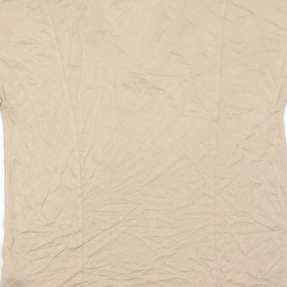 Marks and Spencer Womens Beige Viscose Basic T-Shirt Size 8 V-Neck