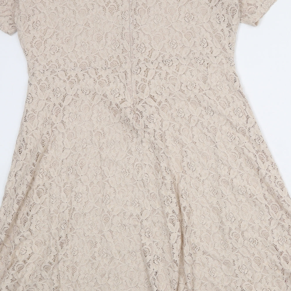 Marks and Spencer Womens Beige Floral Cotton Trapeze & Swing Size 16 Round Neck Zip