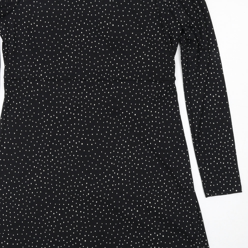 Marks and Spencer Womens Black Geometric Polyester A-Line Size 16 V-Neck Pullover