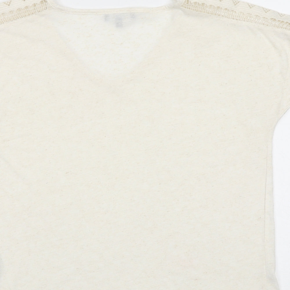 Principles Womens Beige Polyester Basic T-Shirt Size 14 V-Neck - Crocheted Lace Detail