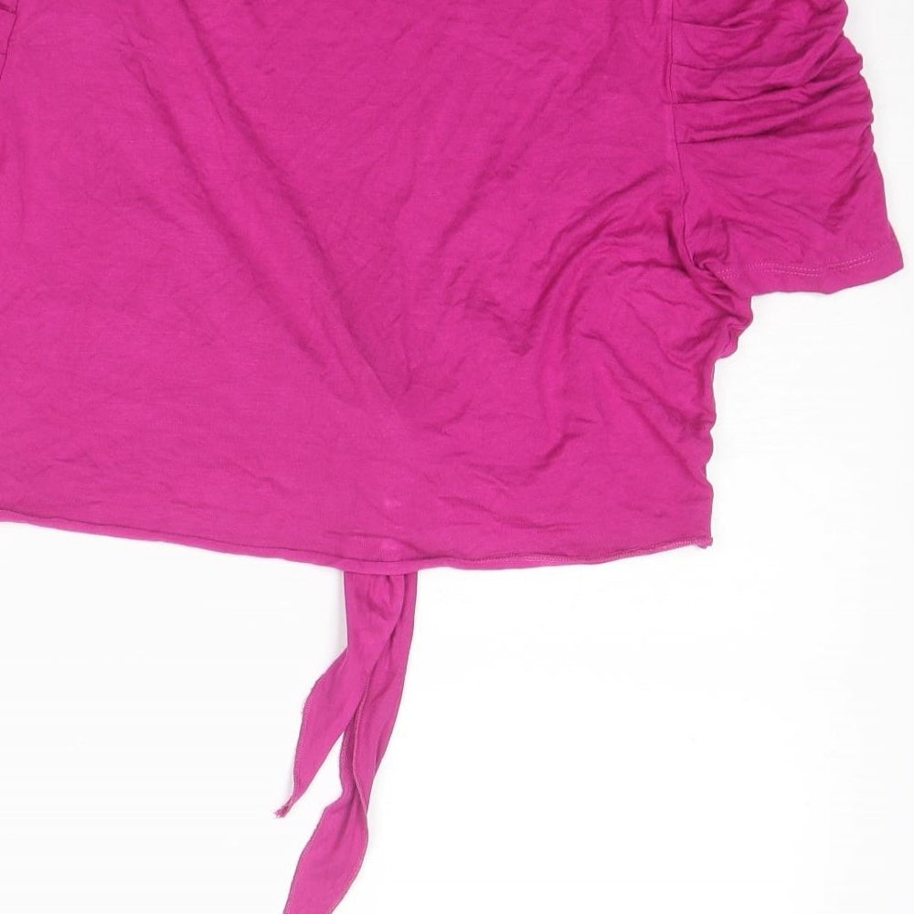 Per Una Womens Pink Viscose Cropped T-Shirt Size 12 V-Neck - Tie Front