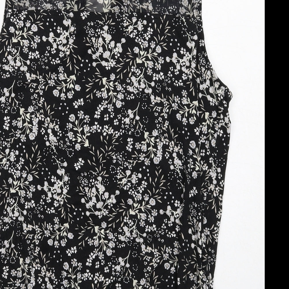M&Co Womens Black Floral Viscose Basic Blouse Size 10 Scoop Neck