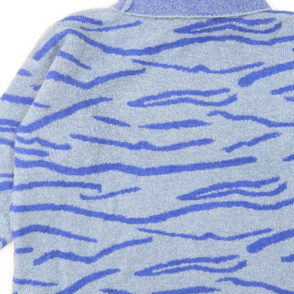 NA-KD Womens Blue Roll Neck Geometric Acrylic Pullover Jumper Size M