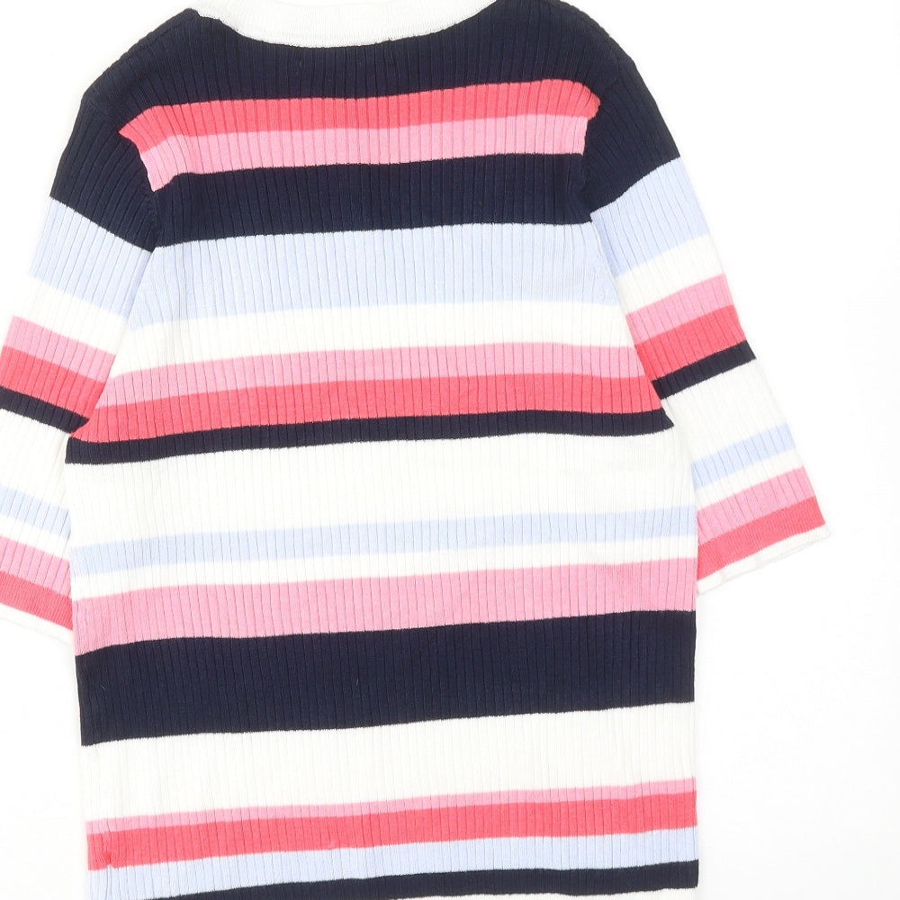Marks and Spencer Womens Multicoloured Round Neck Striped Viscose Pullover Jumper Size 16