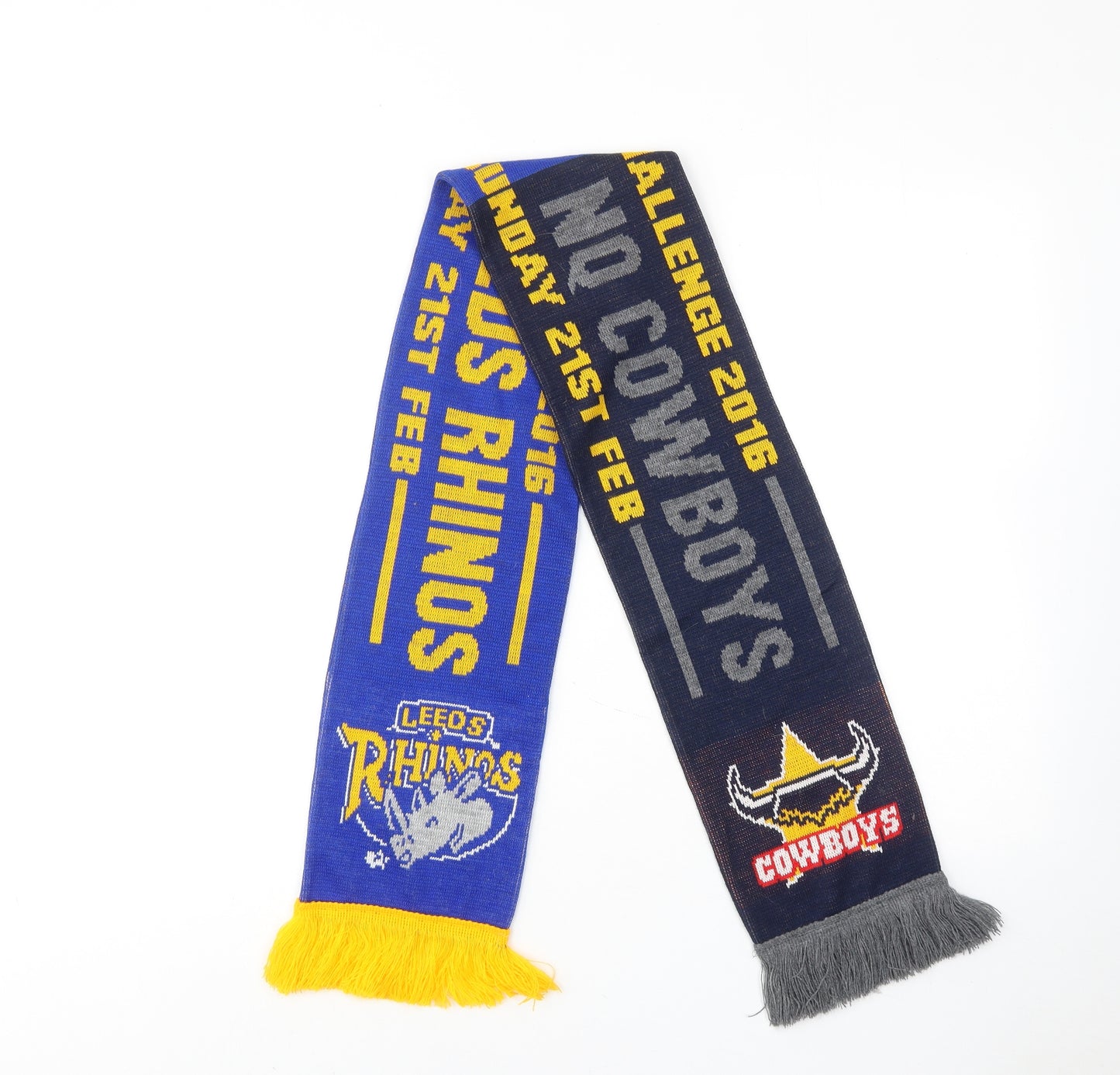 Leeds Rhinos VS NQ Cowboys Boys Blue Geometric Acrylic Scarf One Size - Rugby World Club Series 2016