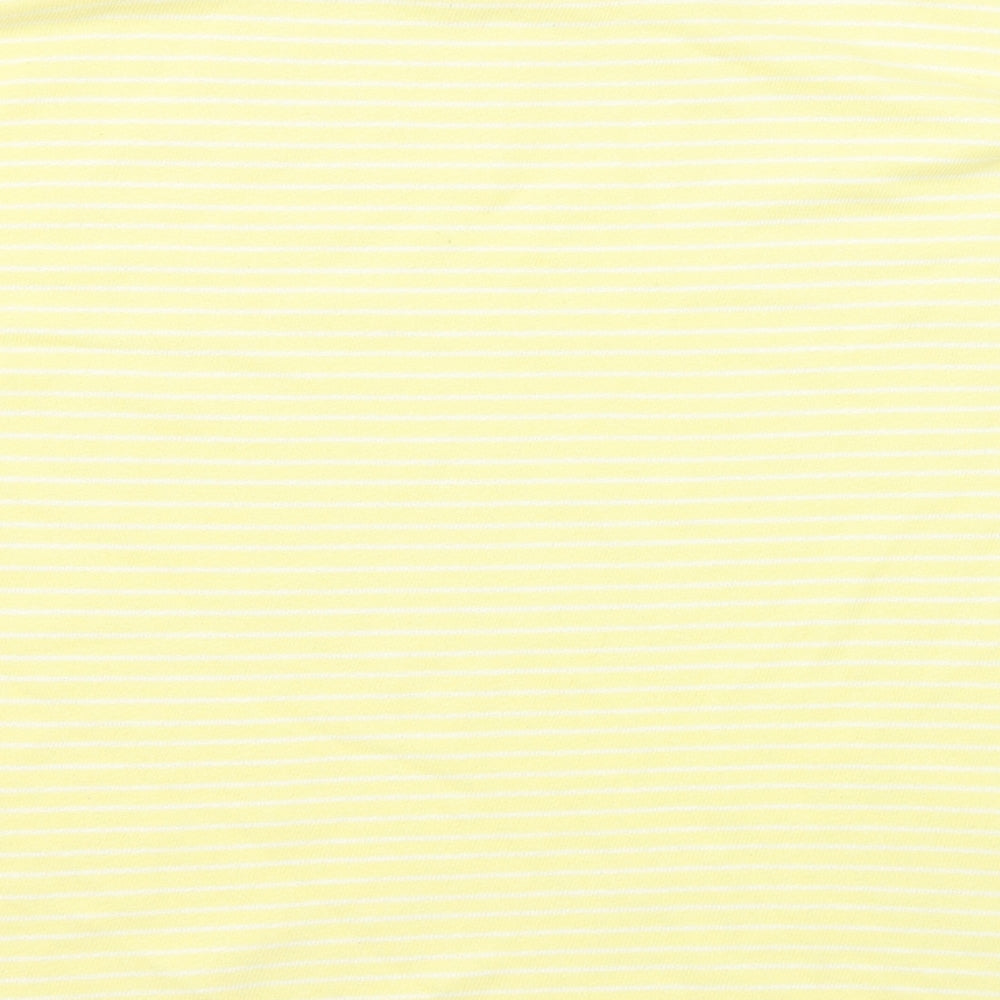 Marks and Spencer Womens Yellow Striped Cotton Basic T-Shirt Size 8 Round Neck