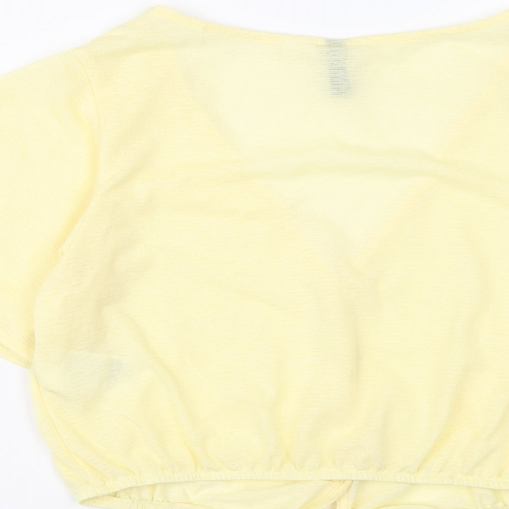 H&M Womens Yellow Polyester Cropped T-Shirt Size S V-Neck