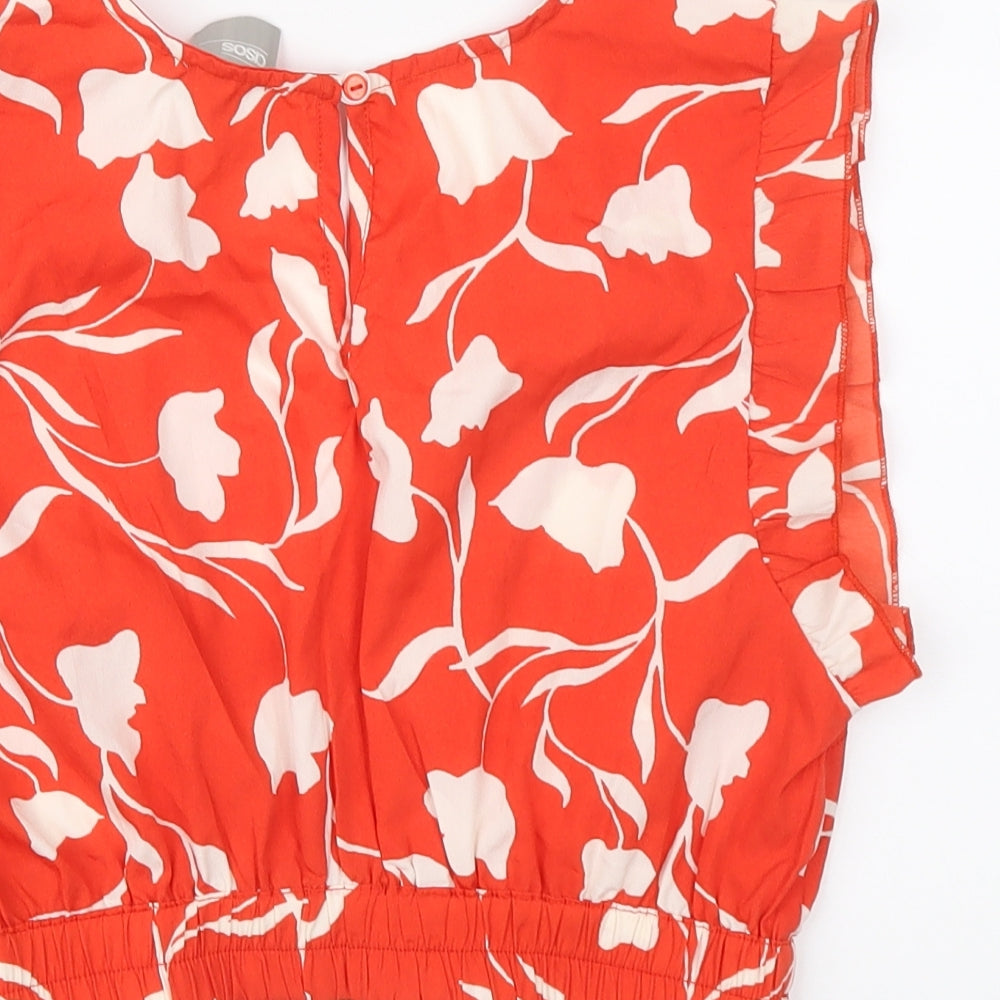 ASOS Womens Red Floral Polyester Cropped Blouse Size 10 V-Neck