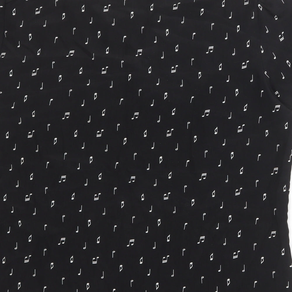 Marks and Spencer Womens Black Geometric Polyester Basic T-Shirt Size 10 Round Neck - Musical Note Pattern