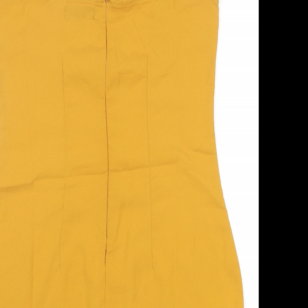 Missguided Womens Yellow Polyester Mini Size 10 V-Neck Zip