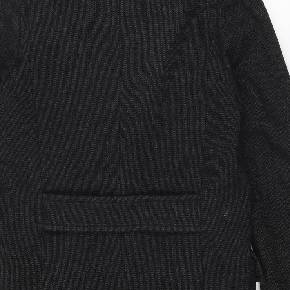 H&M Mens Black Overcoat Coat Size M Button