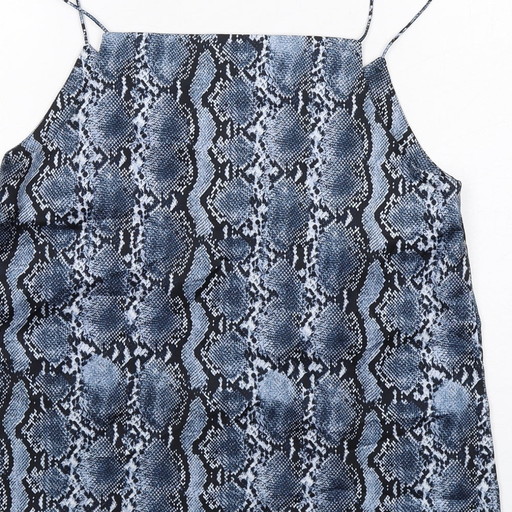 H&M Womens Blue Animal Print Polyester Camisole Tank Size 8 V-Neck - Snake Skin Print
