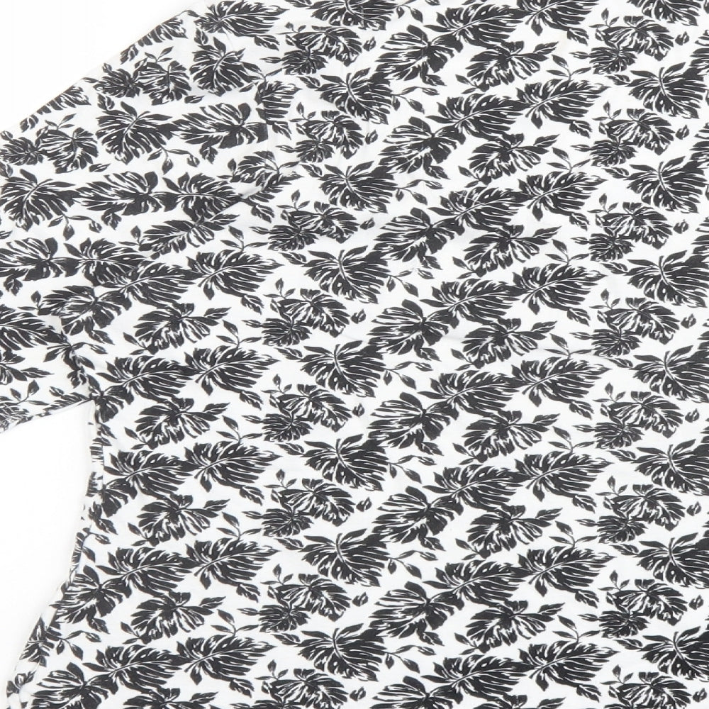 Marks and Spencer Womens Black Geometric Cotton Basic Blouse Size 16 Round Neck