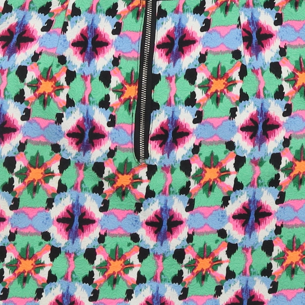 Fashion Union Womens Multicoloured Geometric Polyester A-Line Skirt Size 10 Zip