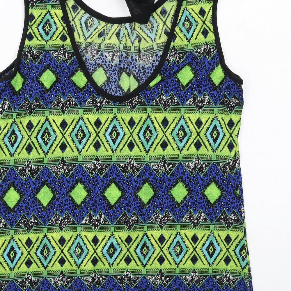 CMD Womens Multicoloured Geometric Polyester Basic Tank Size 10 Round Neck