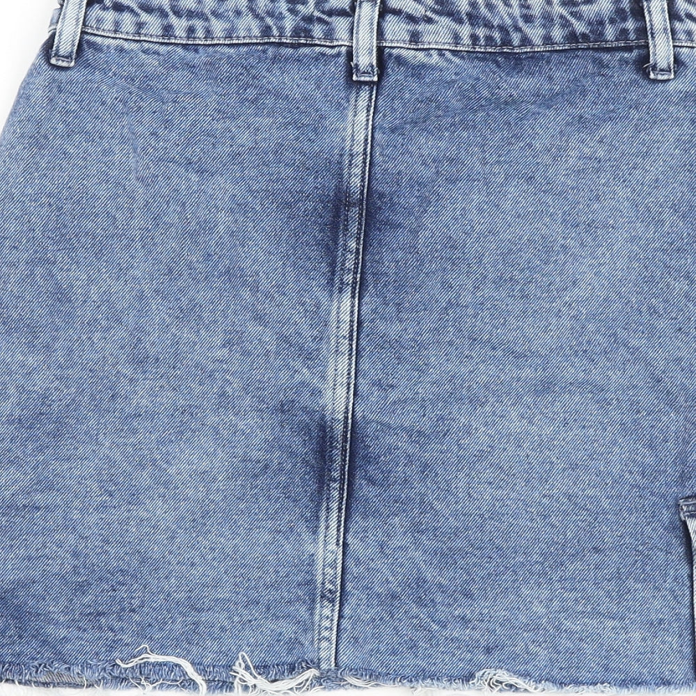 Denim & Co. Womens Blue Cotton Cargo Skirt Size 10 Zip