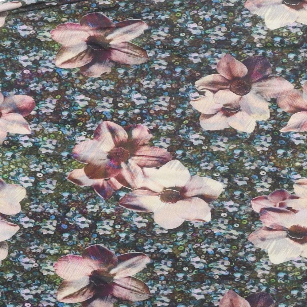 Topshop Womens Multicoloured Floral Polyester Cropped Blouse Size 8 Round Neck