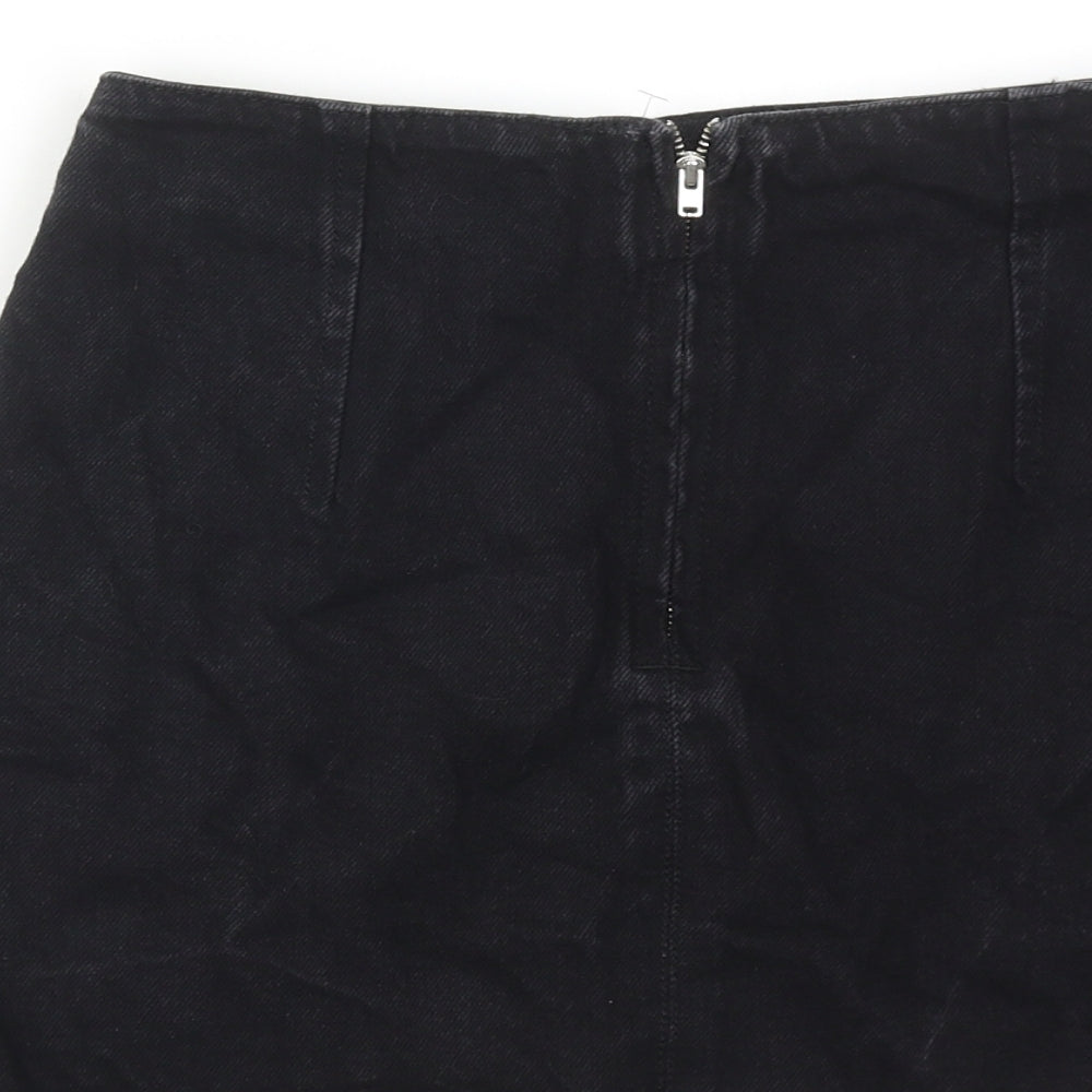 Topshop Womens Black Floral Cotton Mini Skirt Size 8 Zip