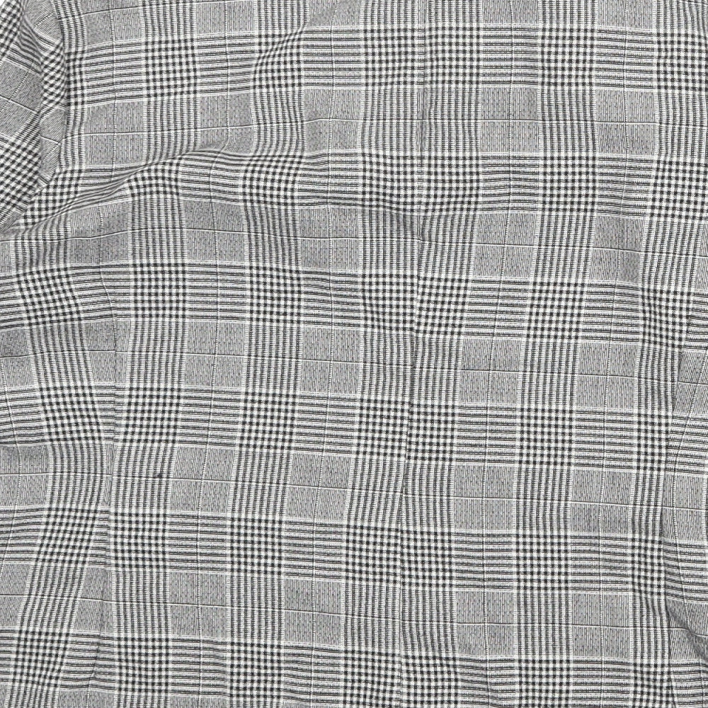 NEXT Womens Grey Plaid Polyester Basic Blouse Size 14 Round Neck