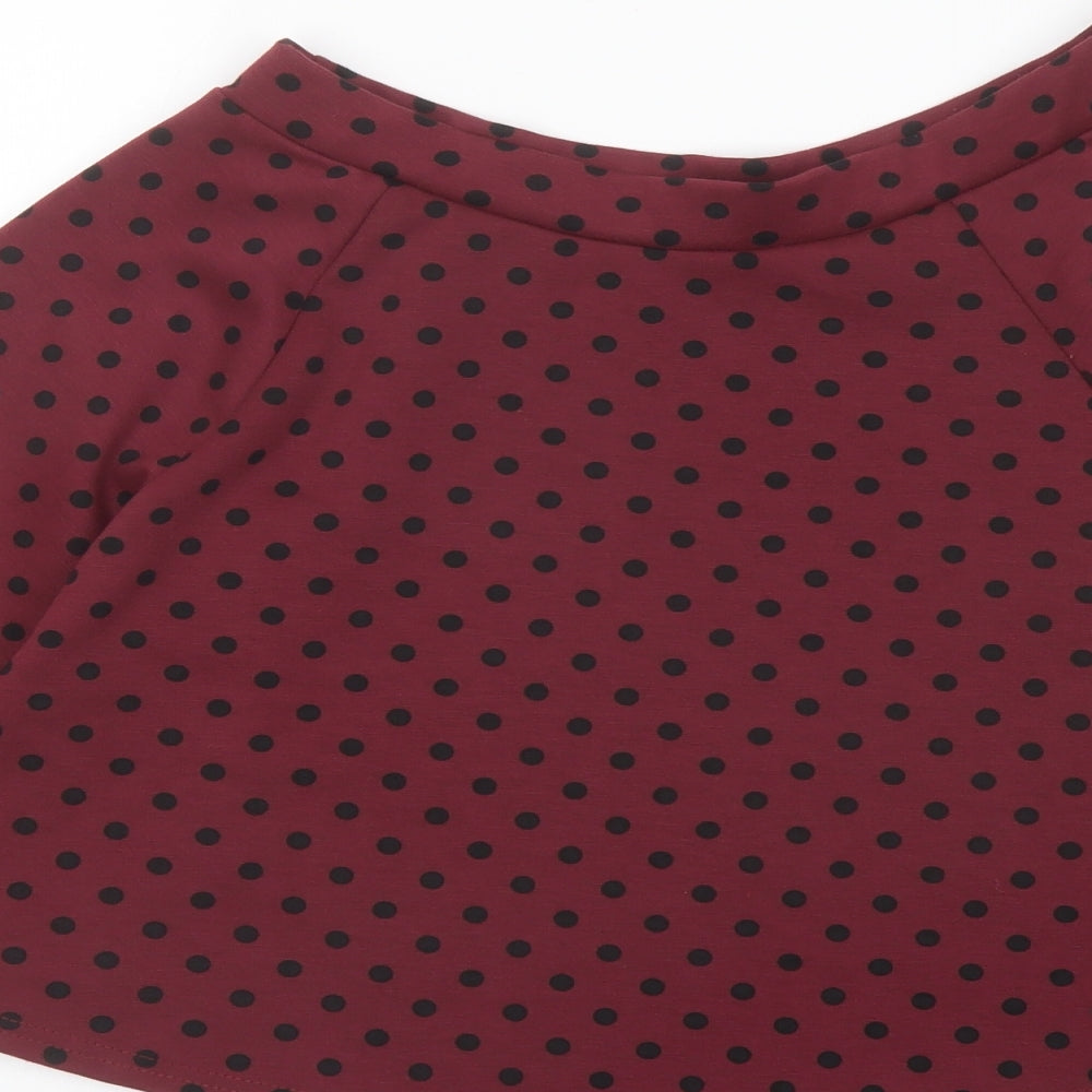 River Island Womens Red Polka Dot Polyester Skater Skirt Size 10