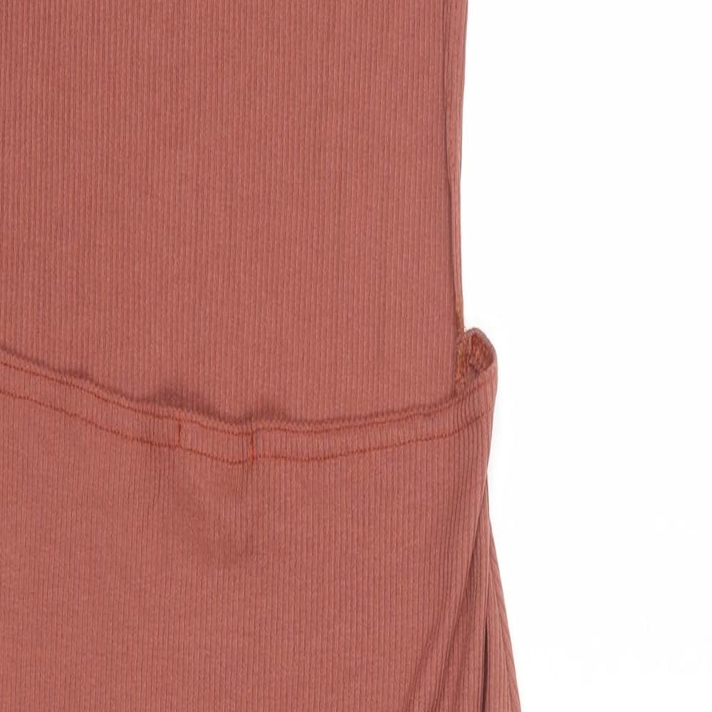 PRETTYLITTLETHING Womens Brown Polyester Tank Dress Size 10 Square Neck Pullover - Open Back