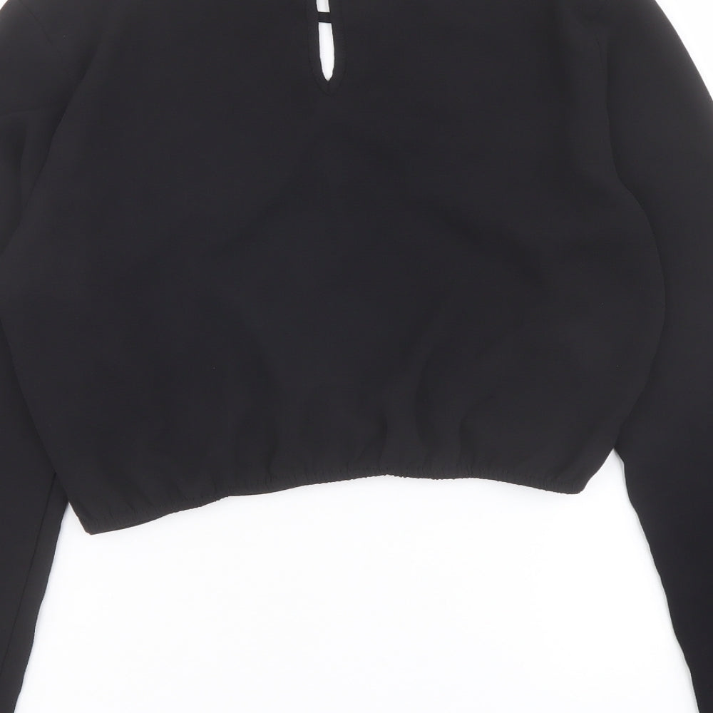 H&M Womens Black Polyester Cropped Blouse Size 10 Round Neck - Twist Front Detail